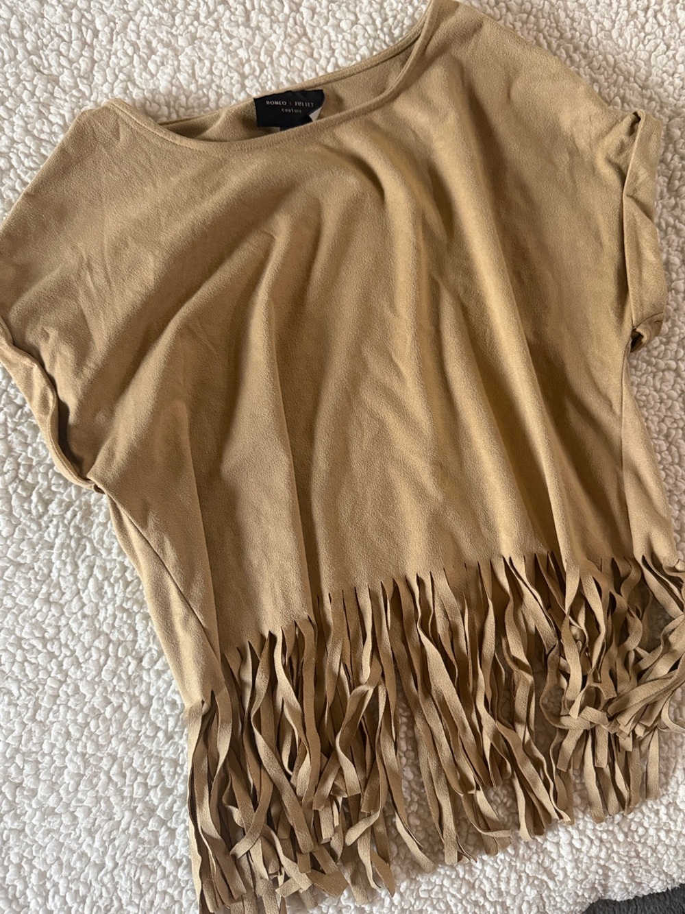 Camel Fringe Short Sleeve Tunic
